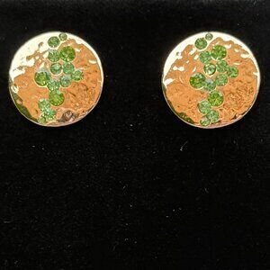 3/$17 Abstract Green Rhinestone Gold Disk Pierced Earrings